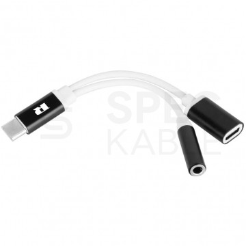 REBEL Adapter USB typ-C -> USB typ-C + mini Jack 3,5mm Stereo (wtyk / 2x gniazdo) 15cm