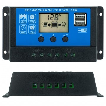 Regulator solarny Kontroler ładowania PWM 20A 12V/24V LCD 2xUSB VOLT