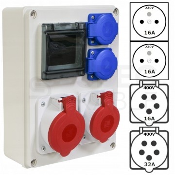 Rozdzielnica budowlana R-BOX IP44 przenośna [5P]/32A + [5P]/16A + 2x[2P+Z]/250V IP44 + puste okno PAWBOL