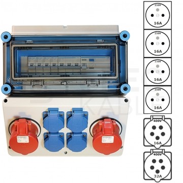 Rozdzielnica gniazdowa 1x16A 1x32A 400V, 4x16A 230V IP65 Mi-GN/Z 400002 HENSEL
