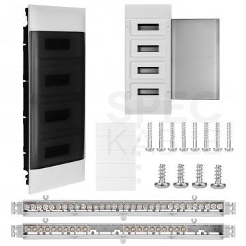 Rozdzielnica podtynkowa PRACTIBOX 4x12 modułów IP40 761x324x72mm drzwi transparentne dymne LEGRAND