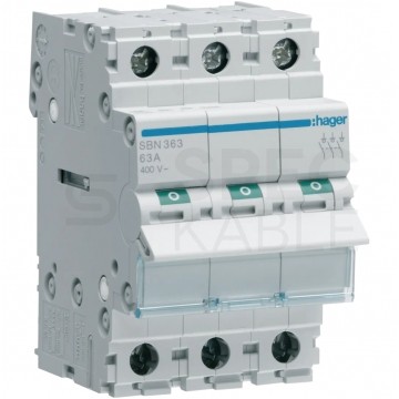 Rozłącznik izolacyjny 63A 3-biegunowy 3P (400V AC) 3-modułowy HAGER