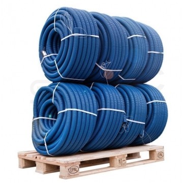 Rura karbowana elektroinstalacyjna RODK DVR 40/32mm dwuwarstwowa do ziemi peszel z pilotem AROT 450N HDPE niebieska Komplet 8x 50m