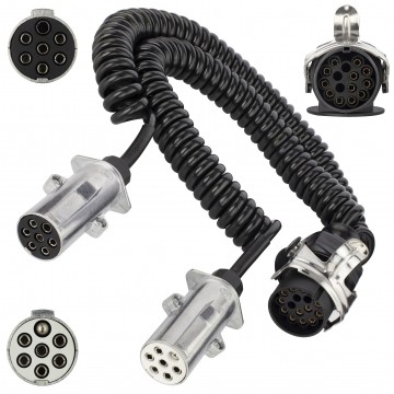 Spiralny adapter kablowy QLY-s do naczepy 24V wtyk 15-pin / 2 metalowe wtyki 7-pin typu N+S 4,5m