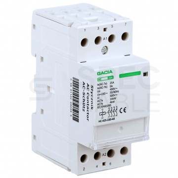 Stycznik modułowy 25A 4NO cewka 230V instalacyjny 4-biegunowy 2-modułowy GACIA