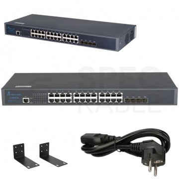 Switch 19" RACK 24x port RJ45 (Gigabit Ethernet 1000Mb/s) + 4x port SFP+ (10Gb/s), przełącznik zarządzalny L3 Extralink Chiron