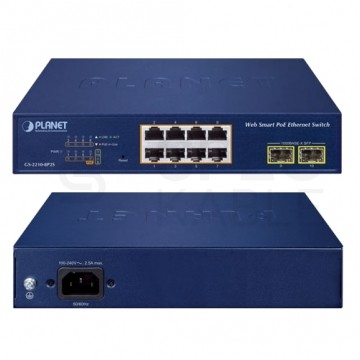 Switch 8xPoE 2xSFP GS-2210-8P2S PLANET 8-portowy przełącznik 10/100/1000T 802.3at PoE + 2-portowy 1000X-SFP Web Smart Ethernet