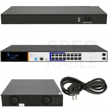 Switch PoE 19" RACK 16x port RJ45 (PoE+ Gigabit Ethernet 1000Mb/s) + 2x port SFP (1Gb/s) przełącznik zarządzalny Extralink Ares