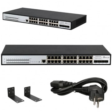 Switch PoE 19" RACK 24x port RJ45 (PoE+ Gigabit Ethernet 1000Mb/s) + 4x port SFP+ (10Gb/s) przełącznik zarządzalny L3 Extralink Chiron PRO