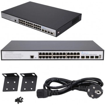 Switch PoE 19" RACK 24x port RJ45 (PoE+ Gigabit Ethernet 1000Mb/s) + 4x port SFP+ (Uplink 10Gb/s) przełącznik zarządzalny L3 Extralink Hypnos PRO