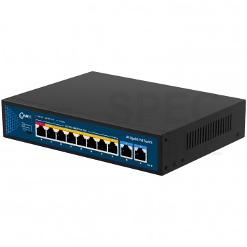 Switch PoE Desktop 10x port RJ45 (8x PoE+ Fast Ethernet 100Mb/s i 2x Uplink Gigabit Ethernet ) przełącznik niezarządzalny CAMVI