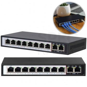 Switch PoE Desktop 10x port RJ45 (Fast Ethernet 100Mb/s, w tym 8x PoE+ i 2x Uplink) przełącznik niezarządzalny Extralink Ceres