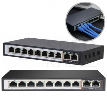 Switch PoE Desktop 10x port RJ45 (Gigabit Ethernet 1000Mb/s, w tym 8x PoE+ i 2x Uplink) przełącznik niezarządzalny Extralink Perses