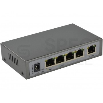 Switch PoE Desktop 5x port RJ45 (Fast Ethernet 100Mb/s, w tym 4x PoE i 1x Uplink) przełącznik niezarządzalny 8level FEPS-1504 v2