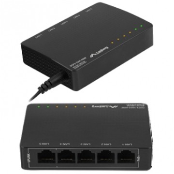 Switch PoE Desktop 5x port RJ45 (Gigabit Ethernet 1000Mb/s, w tym 4x PoE+ i 1x Uplink) przełącznik niezarządzalny Lanberg DSP3-1005-60W
