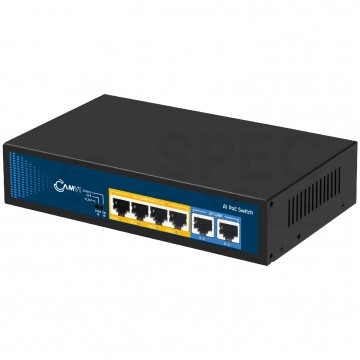Switch PoE Desktop 6x port RJ45 (4x PoE+ Fast Ethernet 100Mb/s i 2x Uplink Fast Ethernet ) przełącznik niezarządzalny CAMVI