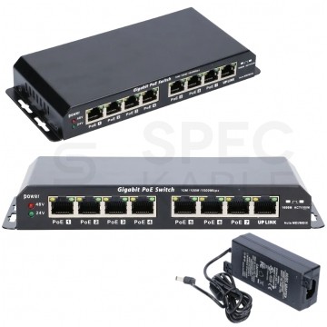 Switch PoE Desktop 8x port RJ45 (Gigabit Ethernet 1000Mb/s, w tym 7x PoE i 1x Uplink) przełącznik niezarządzalny Extralink Kratos