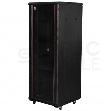 Szafa stojąca RACK 19" 27U 600x800mm drzwi szklane czarna NEKU FLR + wyposażenie