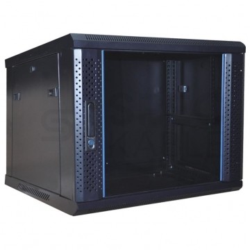 Szafa wisząca RACK 19" 12U 450mm drzwi szklane czarna GTS do złożenia Seria AB