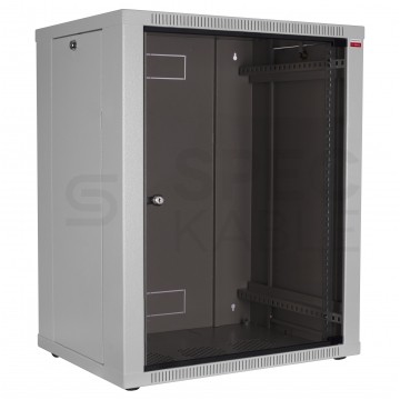 Szafa wisząca RACK 19" 15U 450mm drzwi szklane + otwierane boki szara Polska Szafa Rack