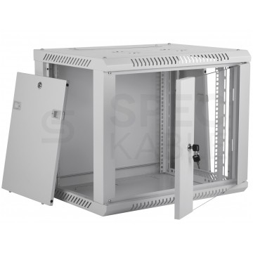 Szafa wisząca RACK 19" 9U 450mm drzwi szklane szara BOX