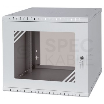 Szafa wisząca RACK 19" 9U 450mm drzwi szklane szara PRO