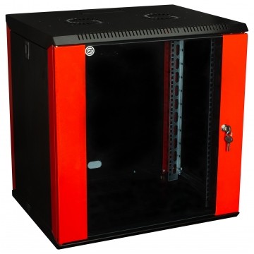 Szafa wisząca RACK 19" 9U 600mm drzwi szklane czerwono-czarna GT