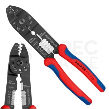 Szczypce do zaciskania końcówek kablowych nieizolowanych 0,5-2,5mm2 z otworami do cięcia wkrętów KNIPEX 97 21 215 B