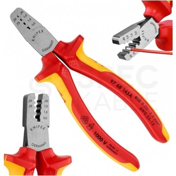 Szczypce do zaciskania tulejek kablowych 0,25-2,5mm2 izolowane VDE 1kV dla elektryka KNIPEX 97 68 145 A