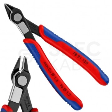 Szczypce precyzyjne tnące 125mm Super Knips czernione do cięcia drutu twardego ze sprężyną przytrzymującą dla elektroników KNIPEX 78 91 125