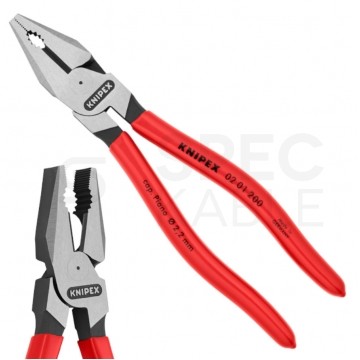 Szczypce uniwersalne ze zwiększonym przełożeniem 200mm fosforanowane Kombinerki do chwytania i cięcia KNIPEX 02 01 200