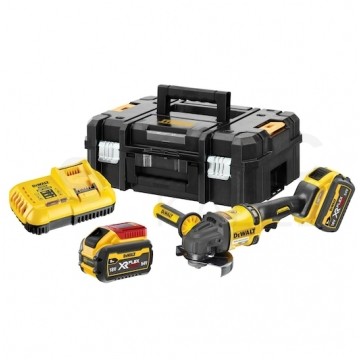Szlifierka akumulatorowa 54V FLEXVOLT ,silnik bezszczotkowy, do szlifowania i cięcia, tarcza 125mm 9000 obrotów/min M14 + 2x akumulator Li-Ion XR FLEXVOLT 9.0Ah ( w zestawie z ładowarką ) + walizka T-STAK DCG418X2 DeWALT