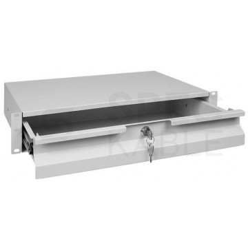 Szuflada z zamkiem do szafy RACK 19" 2U 330mm szara na narzędzia, sprzęt i dokumenty