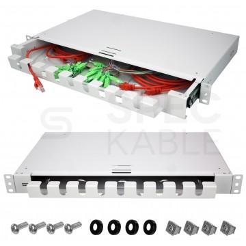 Szuflada zapasu kabla do szafy RACK 19" 1U 270mm przełącznica wysuwana z organizerem Szara