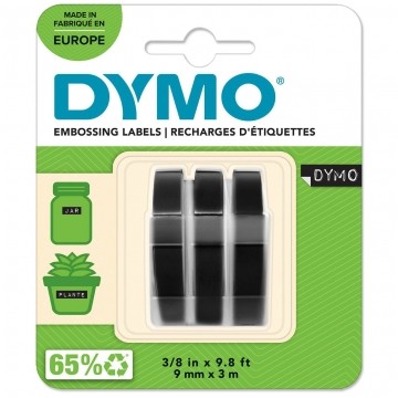 Taśma DYMO 3D plastikowa 9mm x 3m (czarna / biały nadruk) [S0847730] do wytłaczarek Junior + Omega BLISTER 3szt