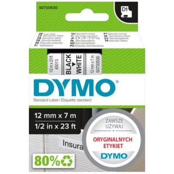 Taśma DYMO D1 Standard 12mm x 7m (biała / czarny nadruk) [45013 / S0720530] ORYGINALNA