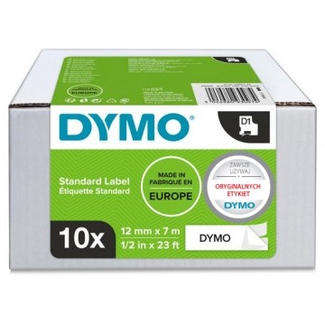 Taśma DYMO D1 Standard 12mm x 7m (biała / czarny nadruk) PACK 10szt. [2093097] ORYGINALNA