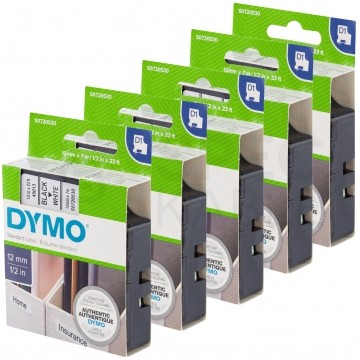 Taśma DYMO D1 Standard 12mm x 7m (biała / czarny nadruk) PACK 5szt. [45013 / S0720530] ORYGINALNA