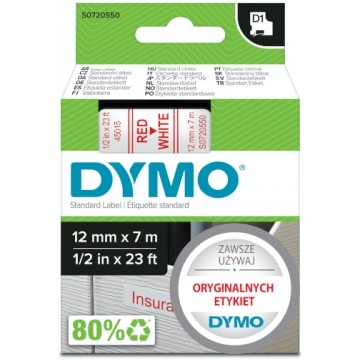 Taśma DYMO D1 Standard 12mm x 7m (biała / czerwony nadruk) [45015 / S0720550] ORYGINALNA