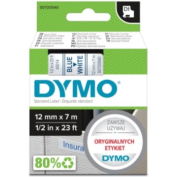 Taśma DYMO D1 Standard 12mm x 7m (biała / niebieski nadruk) [45014 / S0720540] ORYGINALNA