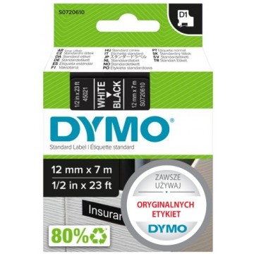 Taśma DYMO D1 Standard 12mm x 7m (czarna / biały nadruk) [45021 / S0720610] ORYGINALNA