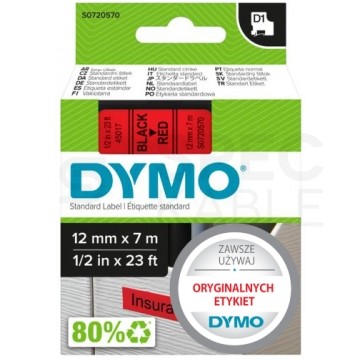 Taśma DYMO D1 Standard 12mm x 7m (czerwona / czarny nadruk) [45017 / S0720570] ORYGINALNA