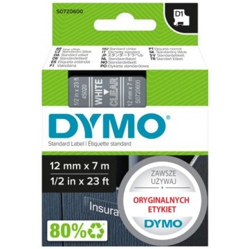 Taśma DYMO D1 Standard 12mm x 7m (przezroczysta / biały nadruk) [45020 / S0720600] ORYGINALNA