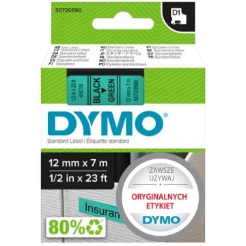 Taśma DYMO D1 Standard 12mm x 7m (zielona / czarny nadruk) [45019 / S0720590] ORYGINALNA