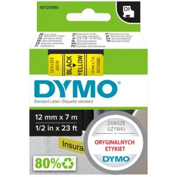 Taśma DYMO D1 Standard 12mm x 7m (żółta / czarny nadruk) [45018 / S0720580] ORYGINALNA