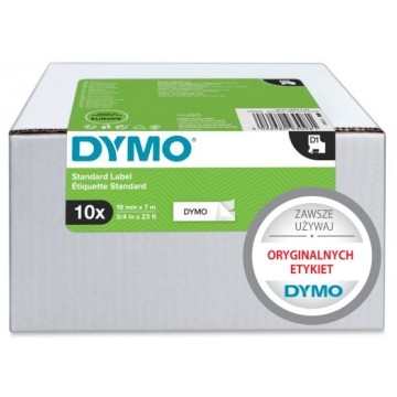 Taśma DYMO D1 Standard 19mm x 7m (biała / czarny nadruk) PACK 10szt. [2093098] ORYGINALNA