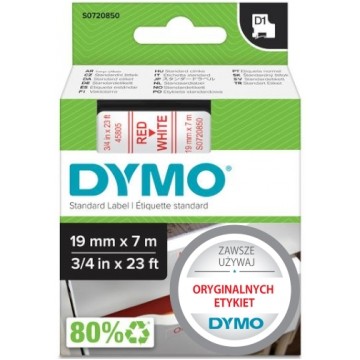 Taśma DYMO D1 Standard 19mm x 7m (biała / czerwony nadruk) [45805 / S0720850] ORYGINALNA