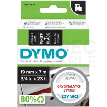 Taśma DYMO D1 Standard 19mm x 7m (czarna / biały nadruk) [45811 / S0720910] ORYGINALNA