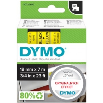 Taśma DYMO D1 Standard 19mm x 7m (żółta / czarny nadruk) [45808 / S0720880] ORYGINALNA
