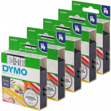 Taśma DYMO D1 Standard 6mm x 7m (biała / czarny nadruk) PACK 5szt. [43613 / S0720780] ORYGINALNA